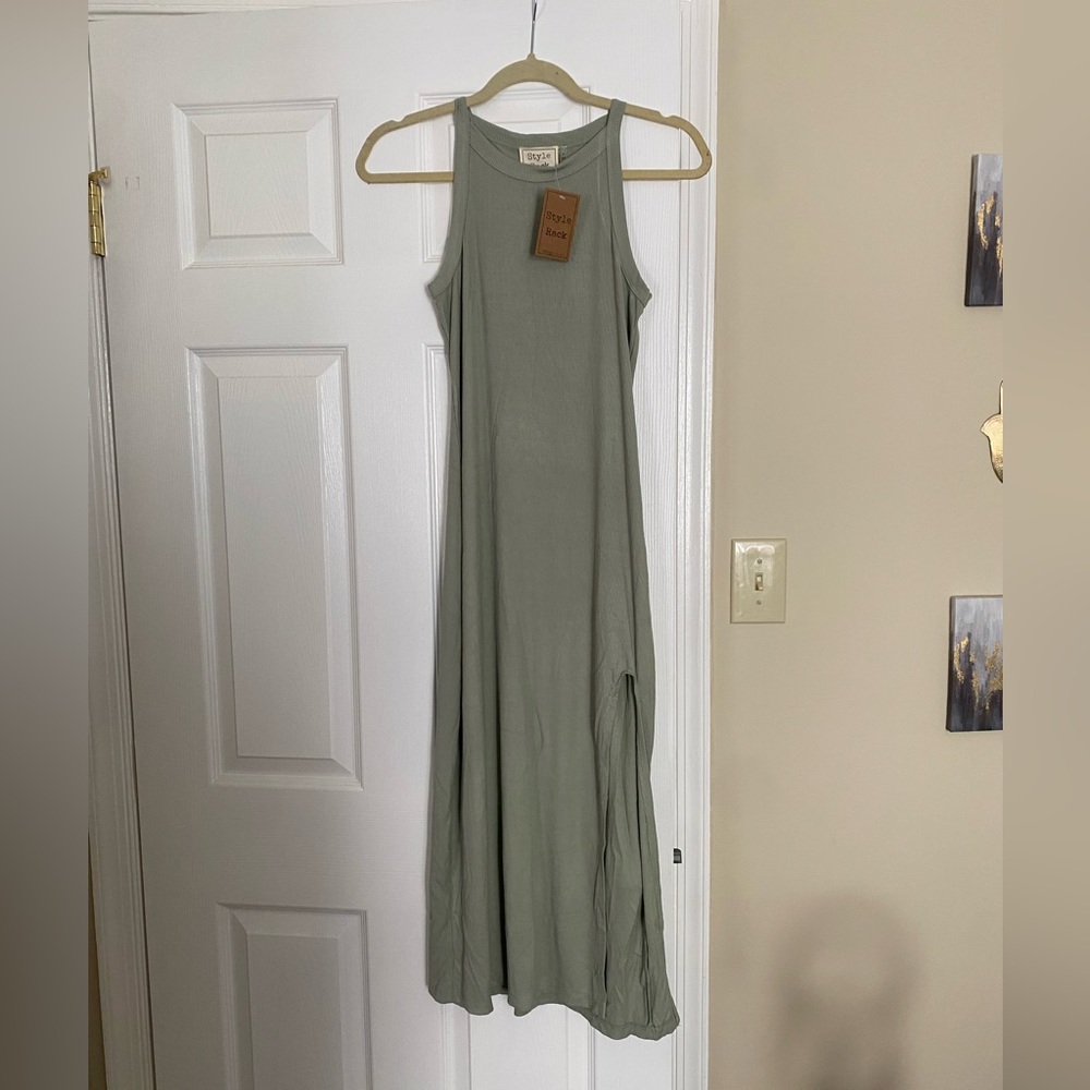 Green style rack ribbed maxi dress